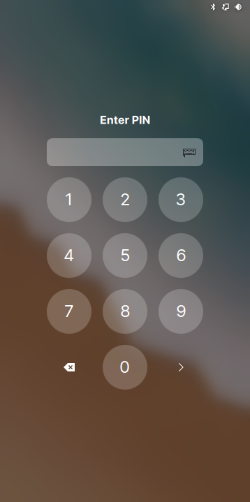 Screenshot of the new Plasma mobile lockscreen with round buttons for typing the passcode.