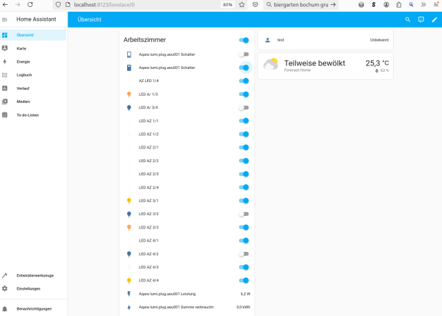 Screenshot von HomeAssistant mit ca. 20 unsortierten Zigbee-Devices