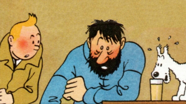 Tintin+Captain Haddock "Captain, Its Wednesday" meme: Captain Haddock with a glass of whiskey looking exhausted and dejected exclaiming "What a week huh?". Tintin responds: "Captain, its Wednesday". 

Snowy the dog meanwhile is eyballing the highball of scotch thinking "Oh Im about to totally drink out of this."