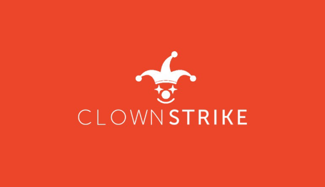 Altered crowdstrike logo, reads “clownstrike” and replaces their iconic falcon with a clown face 