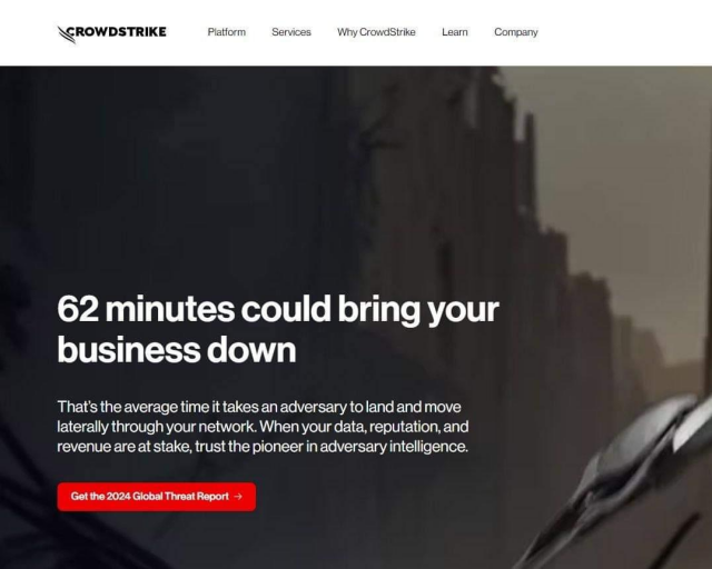 Crowdstrike ad "62 minutes could bring your business down"