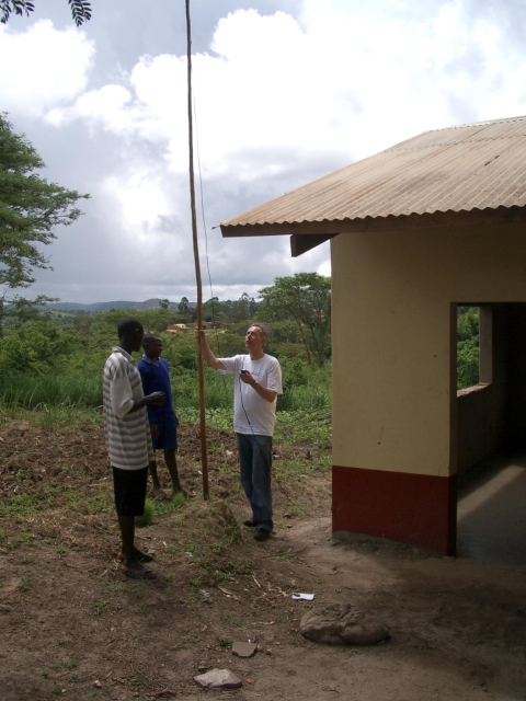 Bram setting up an antenna in Uganda